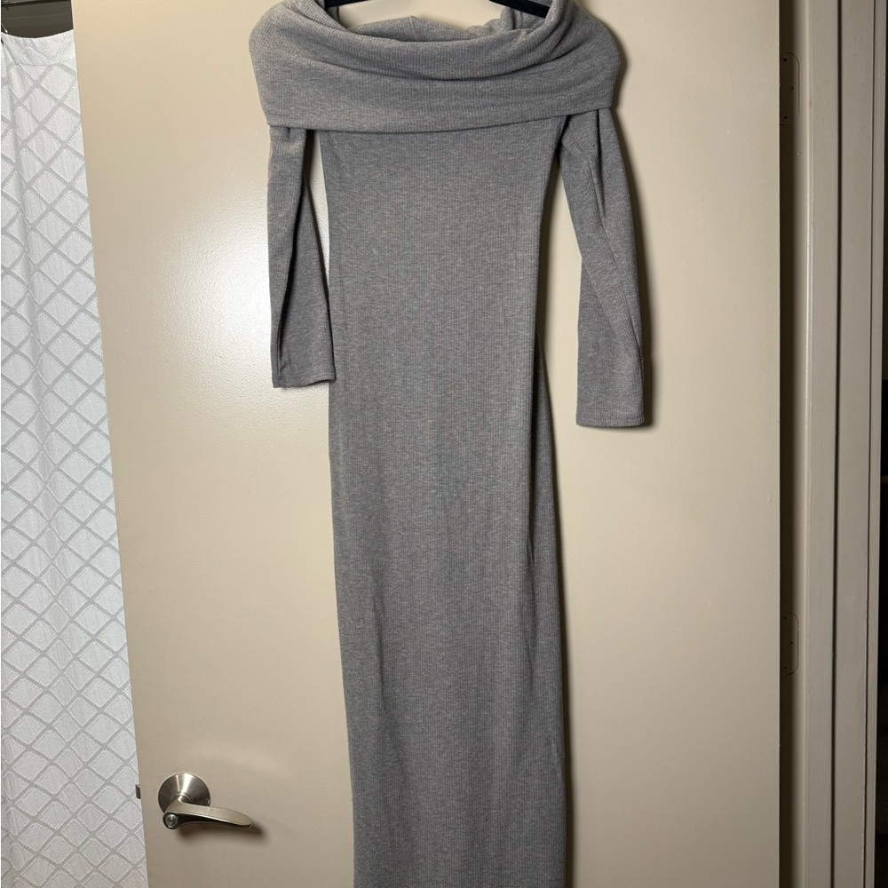 wild fable Off-Shoulder Grey Maxi Dress